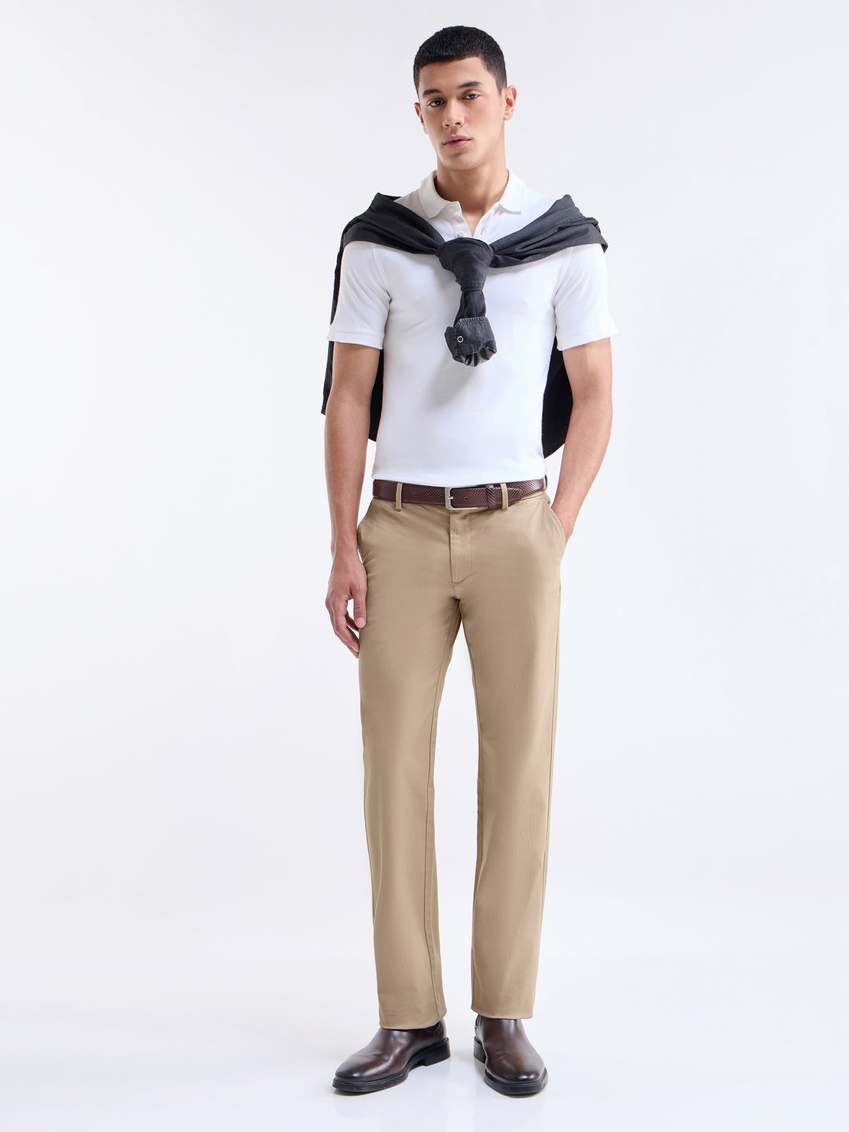 Twill Regular Fit Cotton Stretch Trouser - Khaki t4option_2