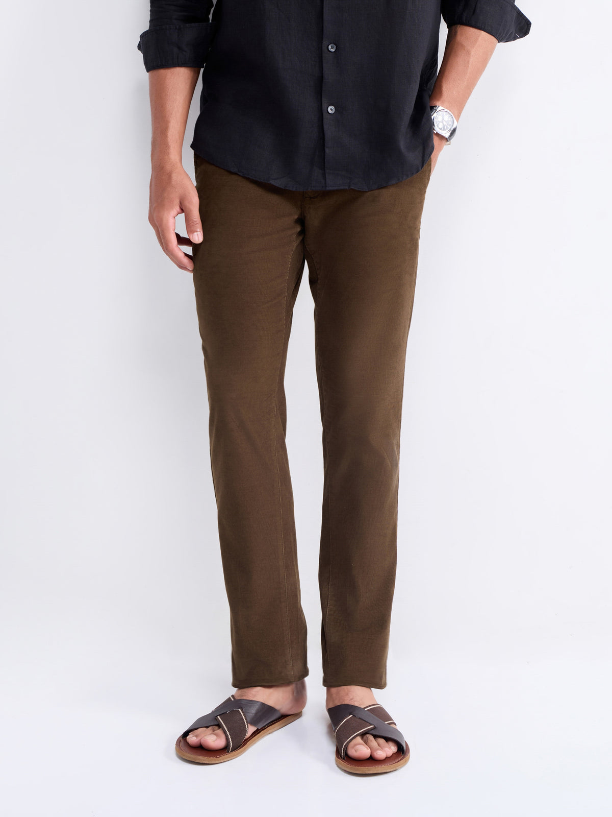Slim Fit Cotton Stretch Trouser - Brown t4option_4
