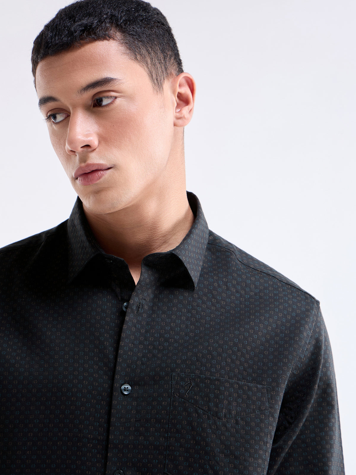 Jacquard Full Sleeve Cotton Shirt - Black t4option_0