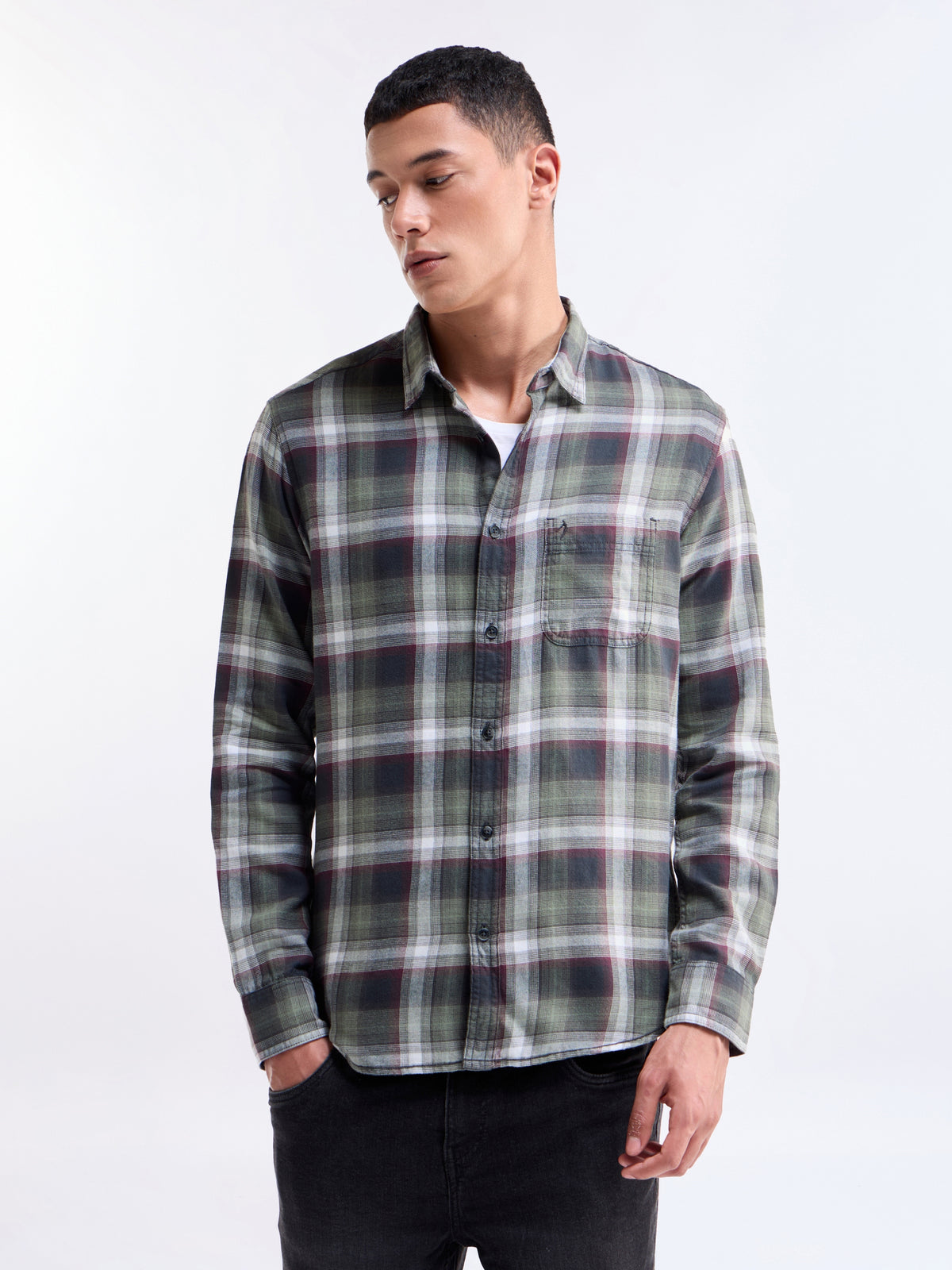 Check Full Sleeve Cotton Shirt - Green t4option_0