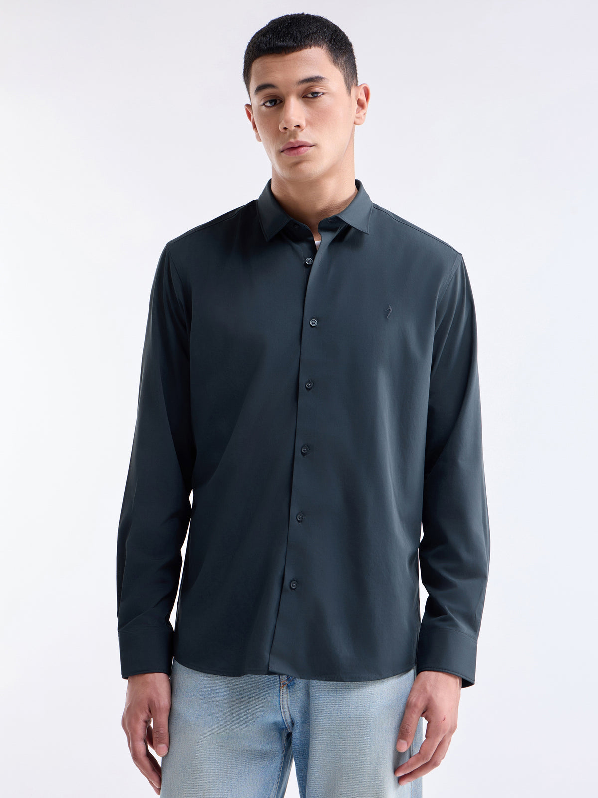 Solid Full Sleeve Shirt - Navy t4option_3
