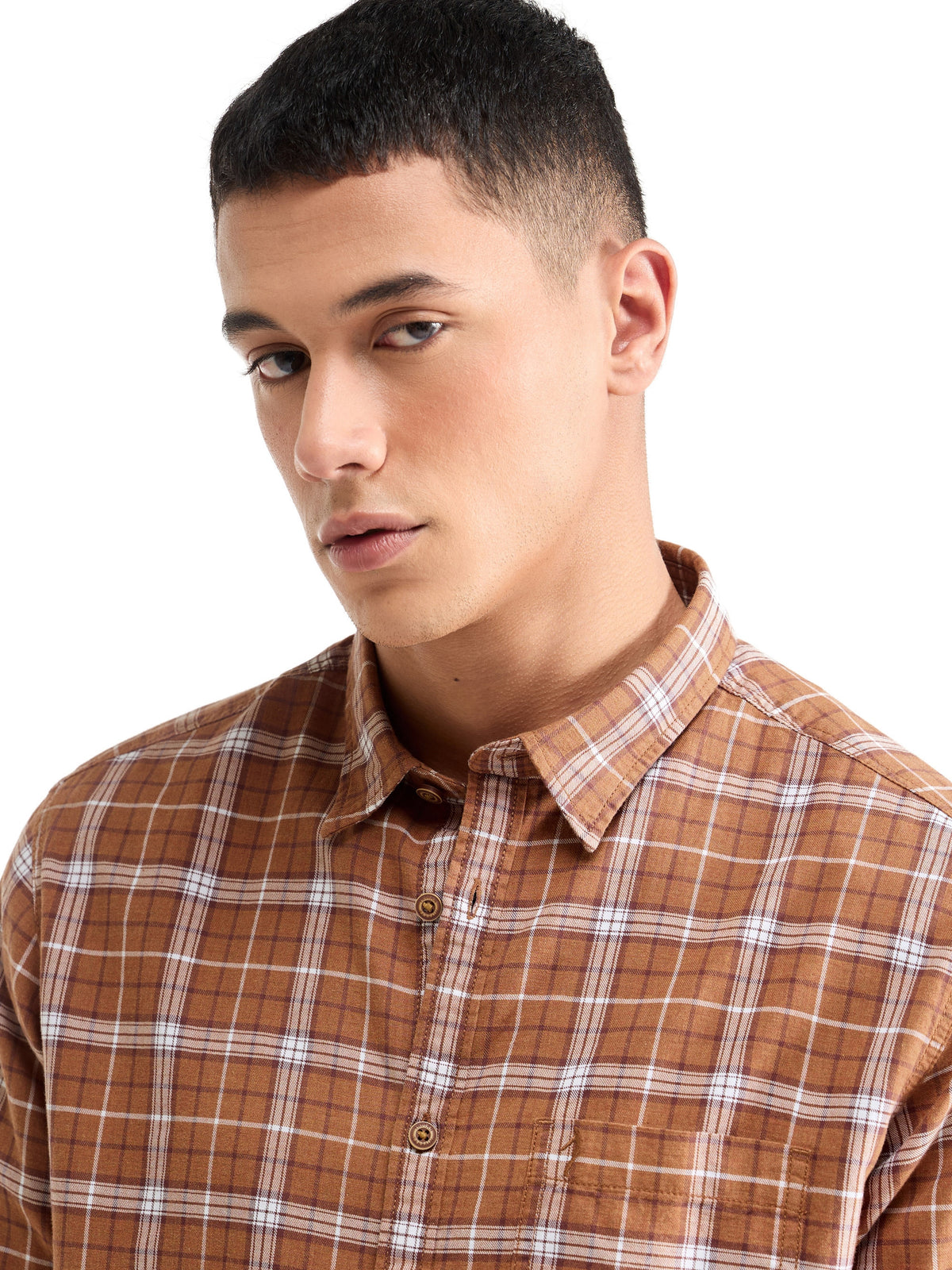 Check Half Sleeve Cotton Shirt - Rust Mel t4option_0