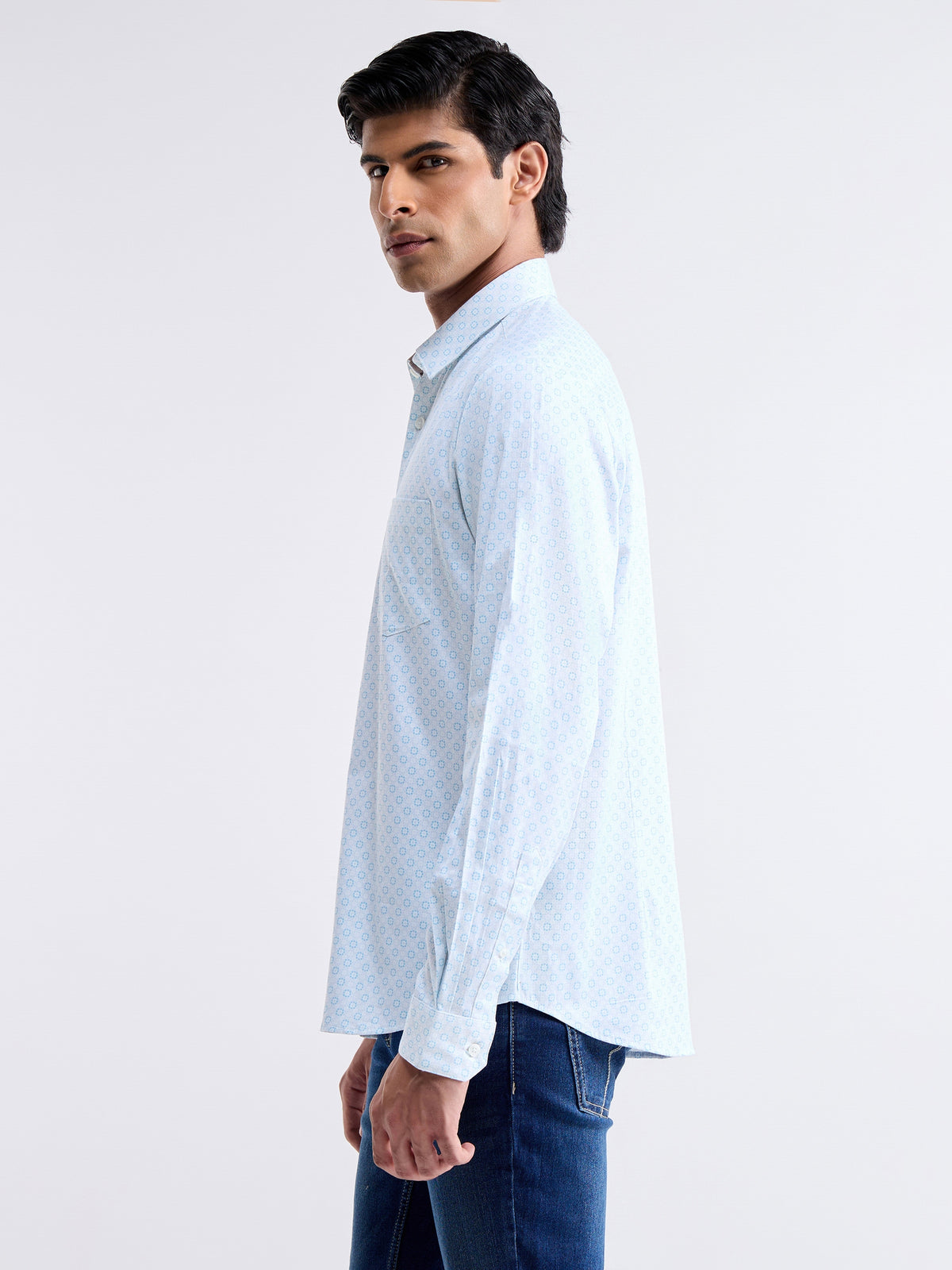 Printed Full Sleeve Cotton Shirt - White t4option_0
