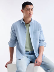 Solid Full Sleeve Cotton Tencel Shirt - Dusty Blue t4option_0