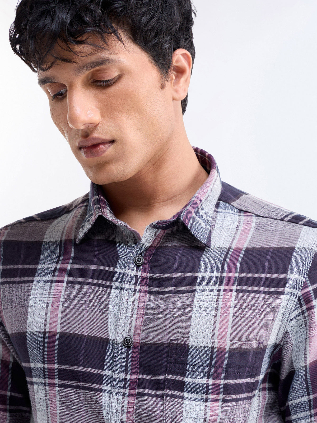 Check Full Sleeve Cotton Shirt - Plum t4option_0