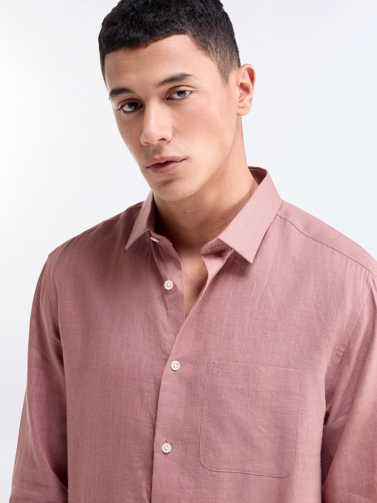 Solid Full Sleeve Linen Shirt - Pale Pink t4option_0