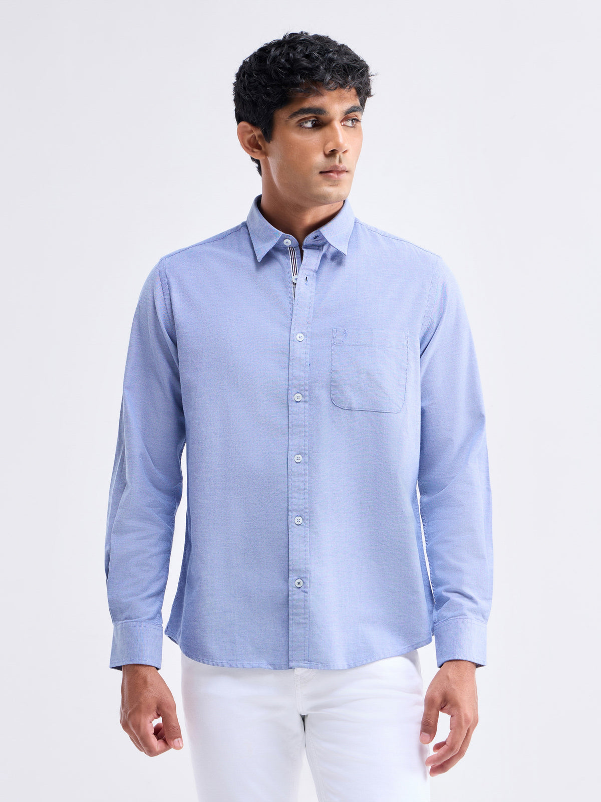 Solid Full Sleeve Cotton Stretch Shirt - Dark Blue t4option_2