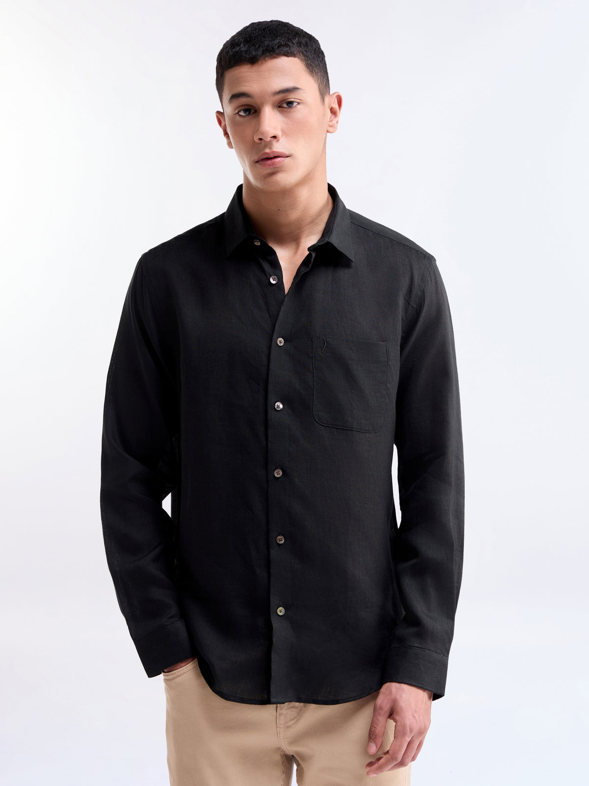Solid Regular Fit Shirt - Black t4option_0