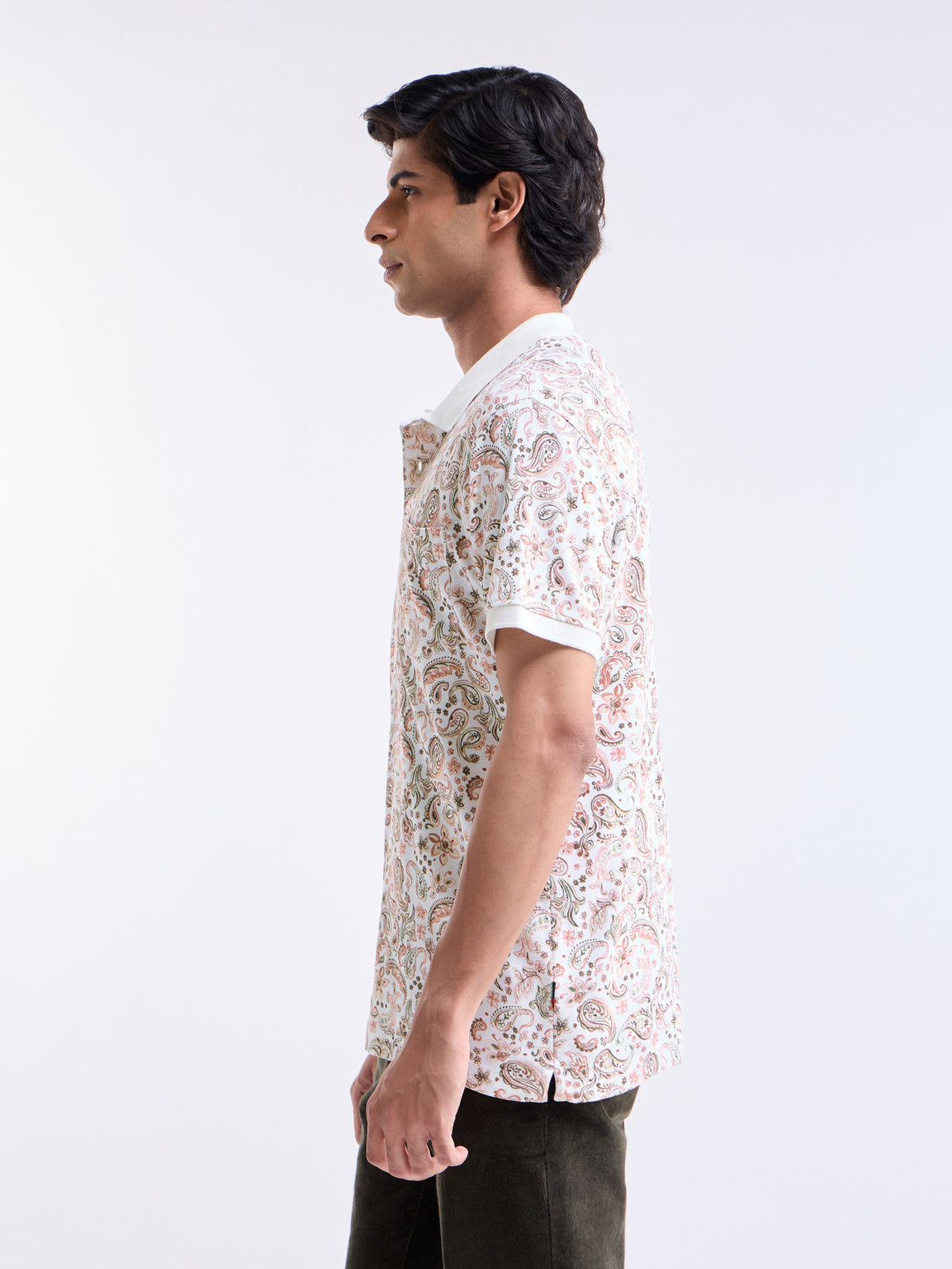 Printed Half Sleeve Regular Fit Polo T-Shirt - Off White t4option_0