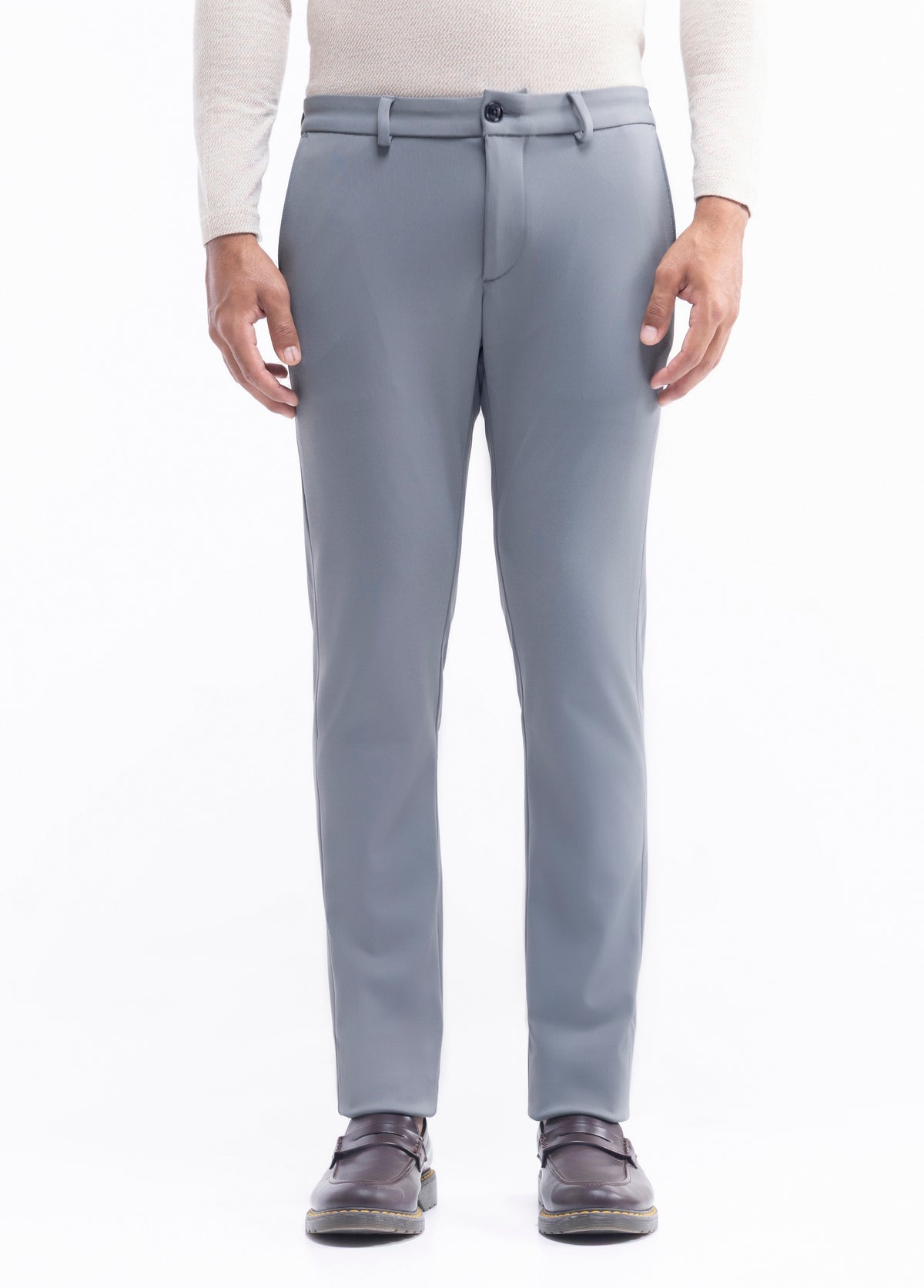 Printed Slim Fit Poly Stretch Trouser - Grey t4option_0