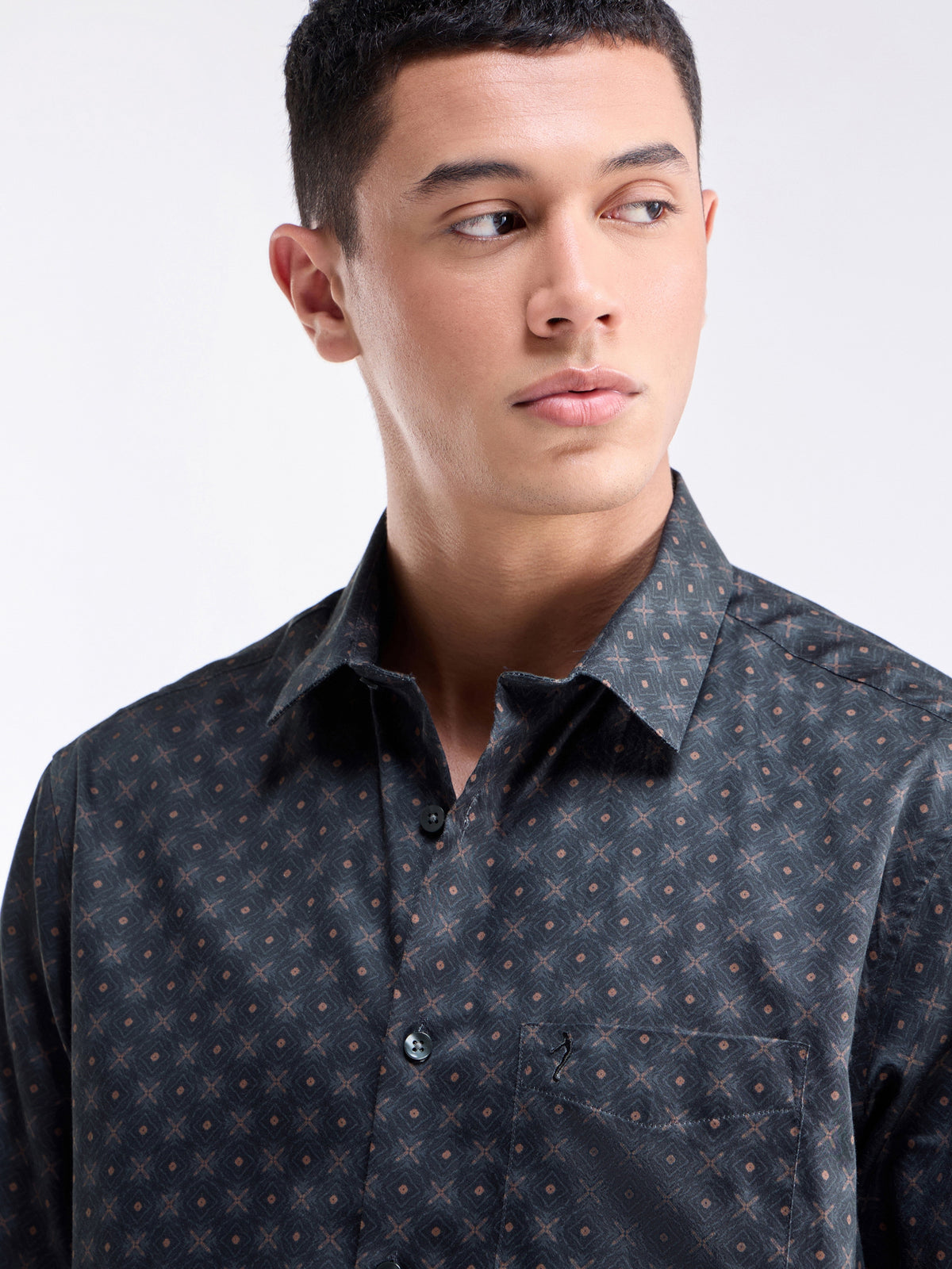 Printed Full Sleeve Cotton Shirt - Pine t4option_1
