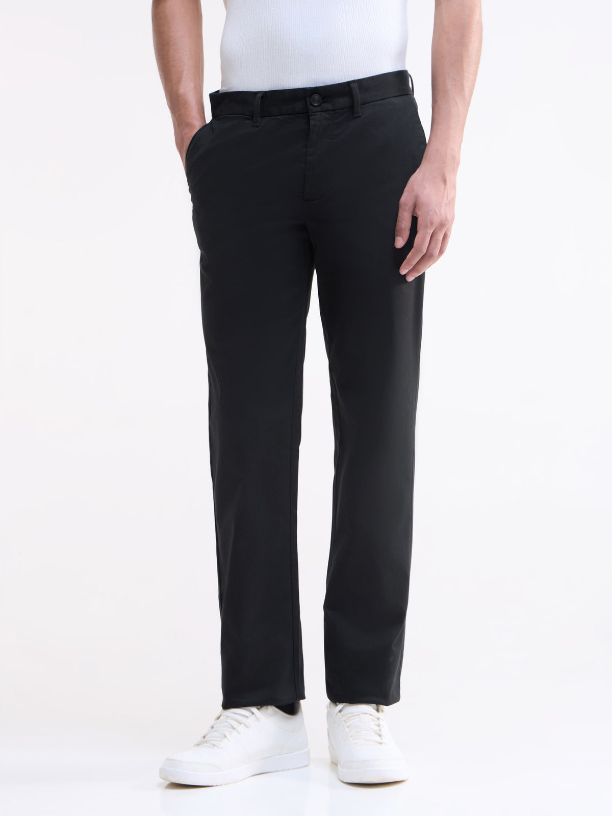 Regular Fit Cotton Stretch Trouser - Black t4option_0