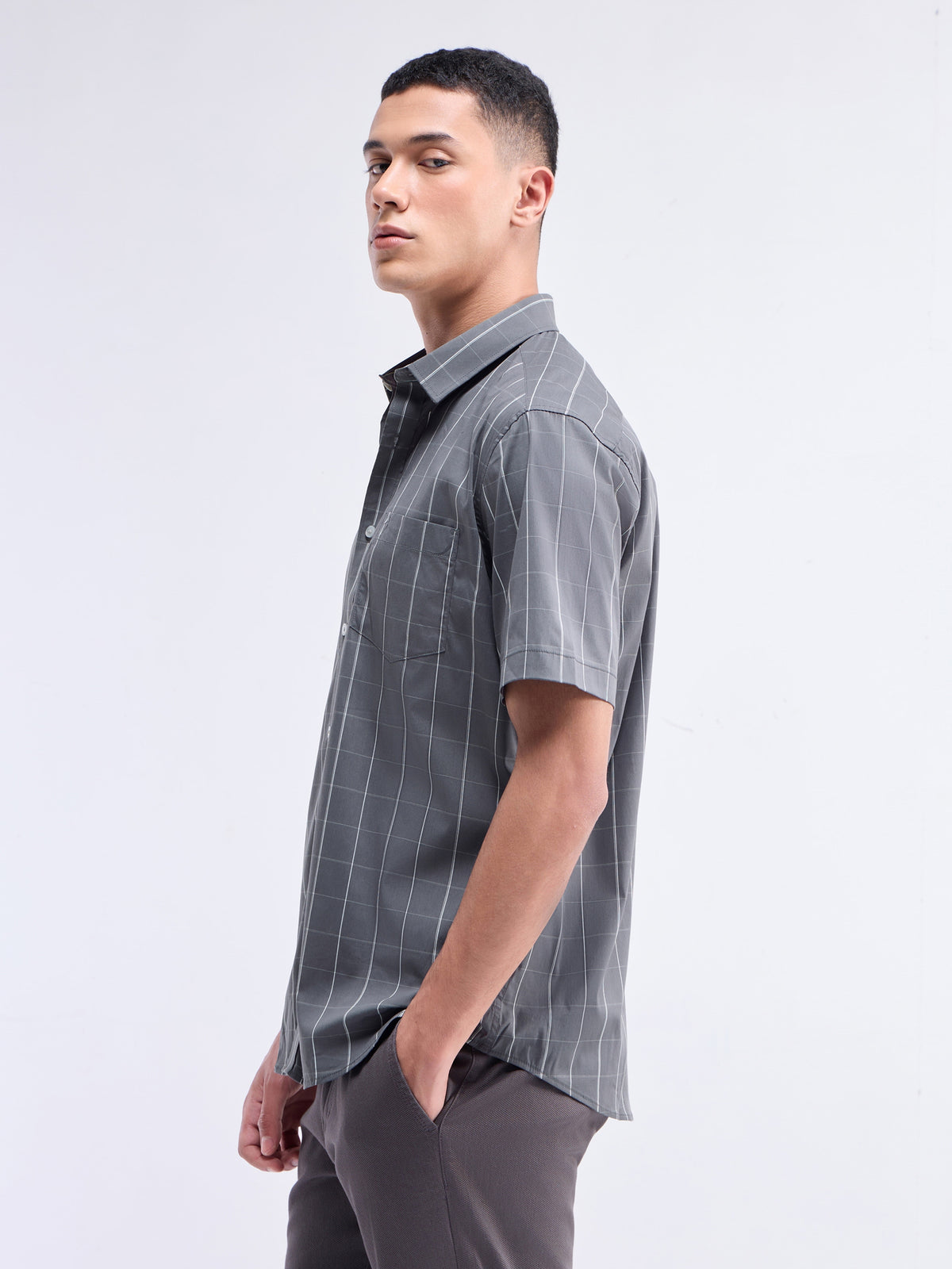 Check Half Sleeve Poly Blend Shirt - Grey t4option_0