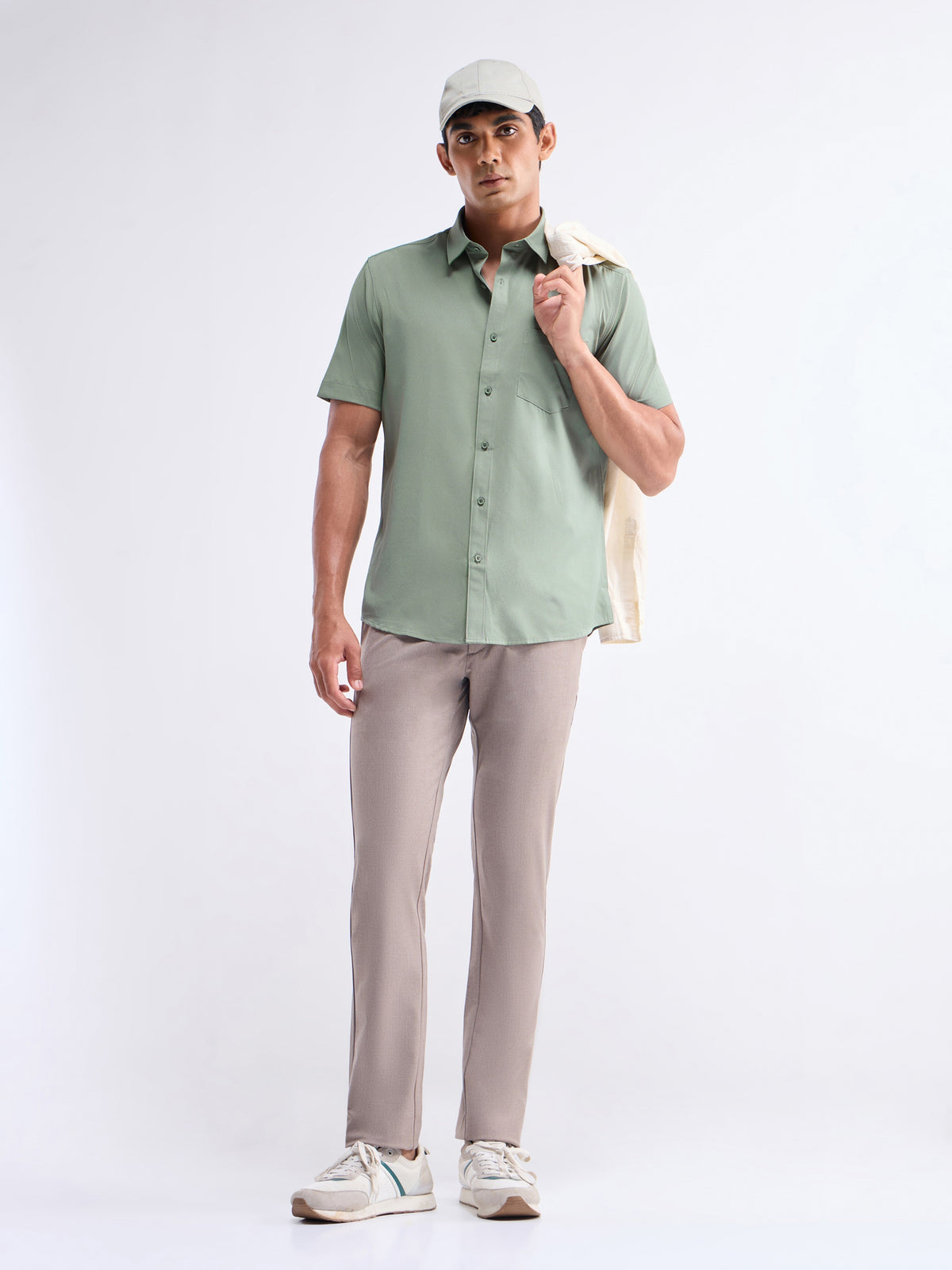 Solid Half Sleeve Poly Blend Shirt - Sap t4option_1