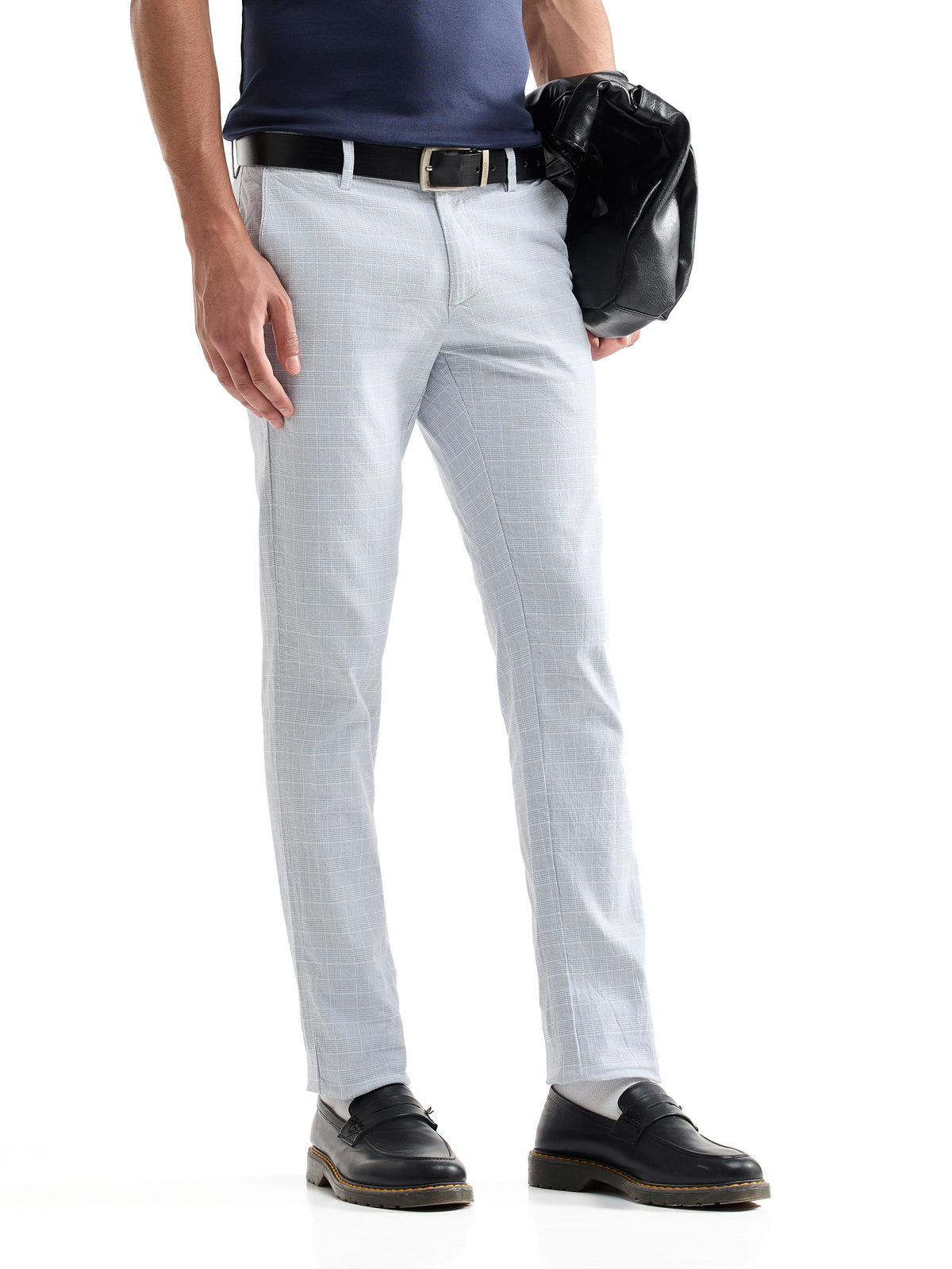 Check Slim Fit Cotton Poly Trouser - Sky t4option_0