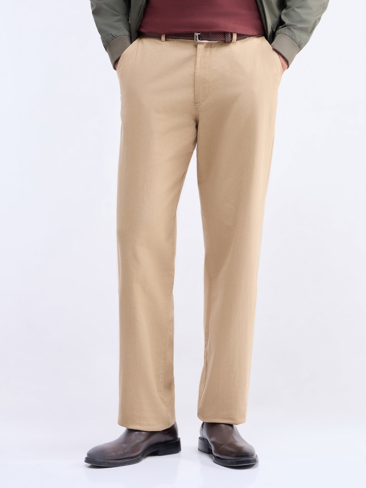 Regular Fit Cotton Stretch Trouser - Khaki t4option_1