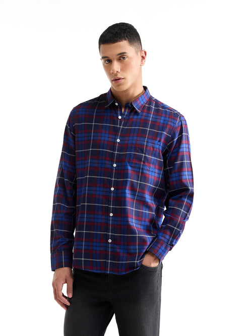 Check Full Sleeve Cotton Shirt - Burgundy t4option_0