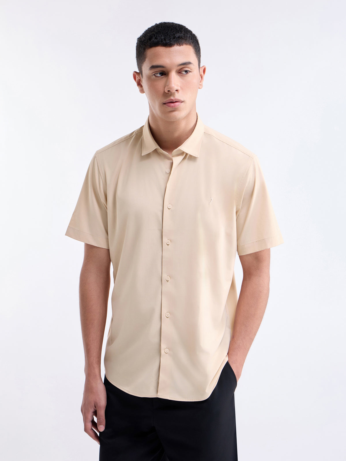 Solid Half Sleeve Shirt - Khaki t4option_0