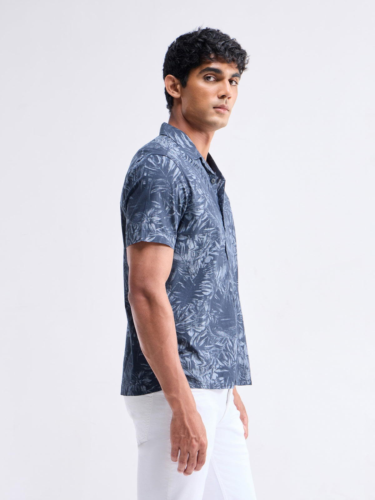 Printed Half Sleeve Cotton Shirt - Blue Ind t4option_0