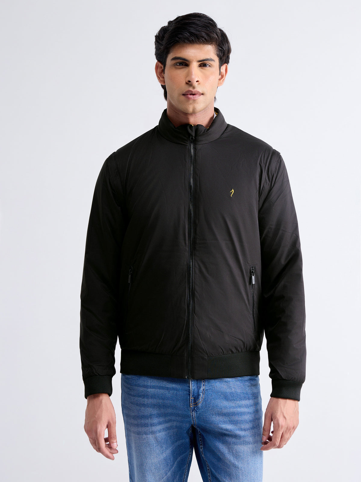 Solid Full Sleeve Bomber Jacket - Yellow t4option_2
