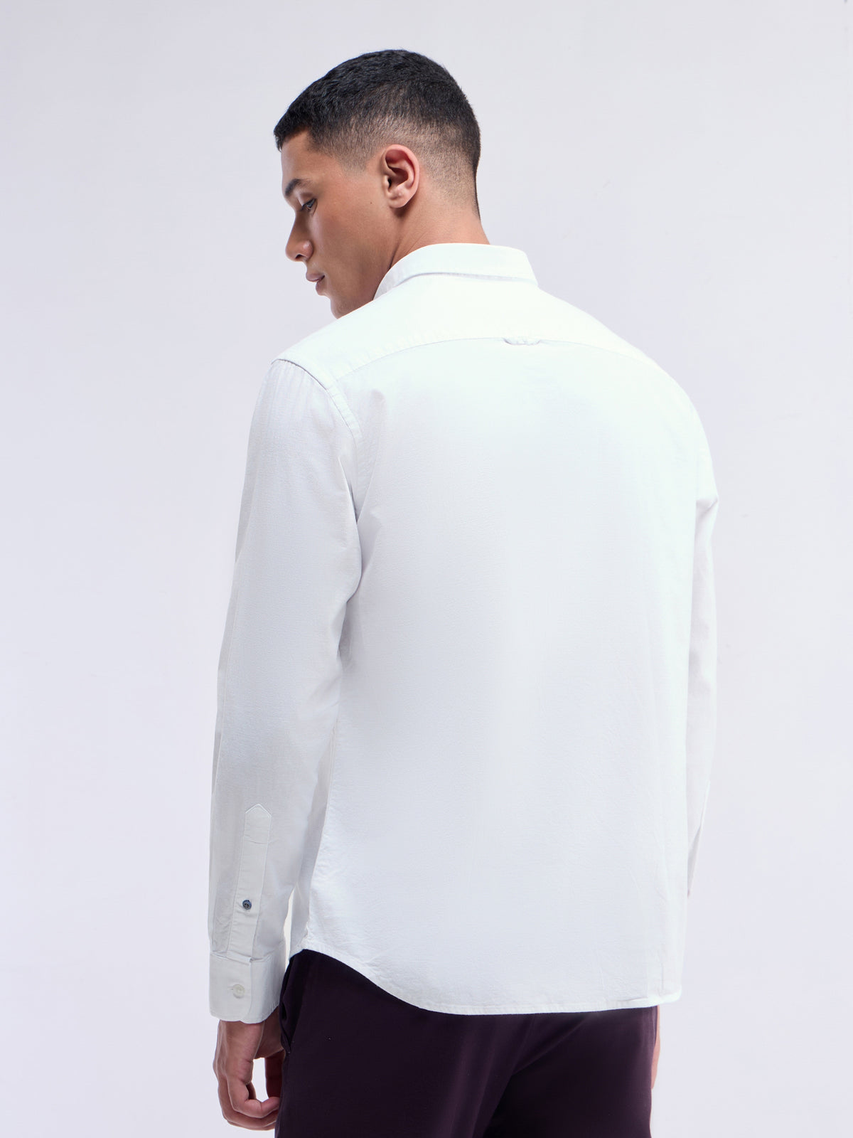 Solid Full Sleeve Cotton Stretch Shirt - White t4option_1