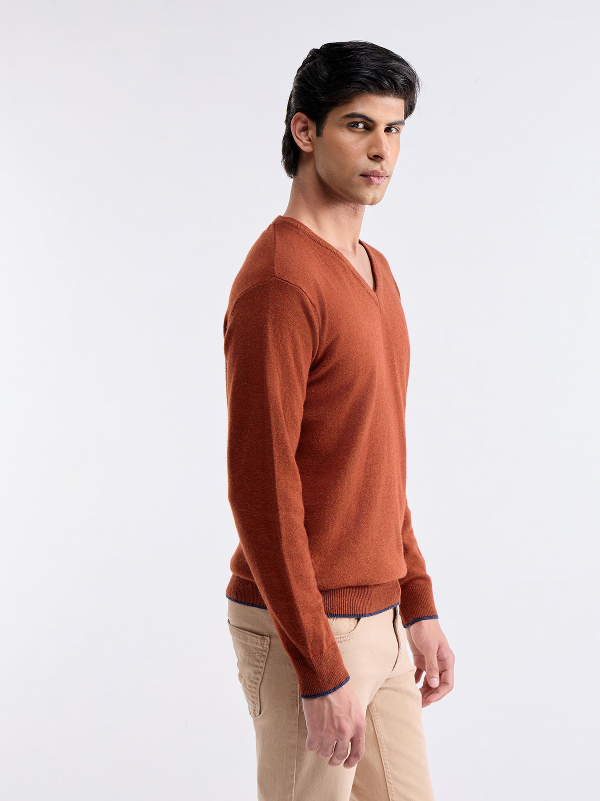 Solid Full Sleeve Crew Neck Sweater - Rust t4option_1