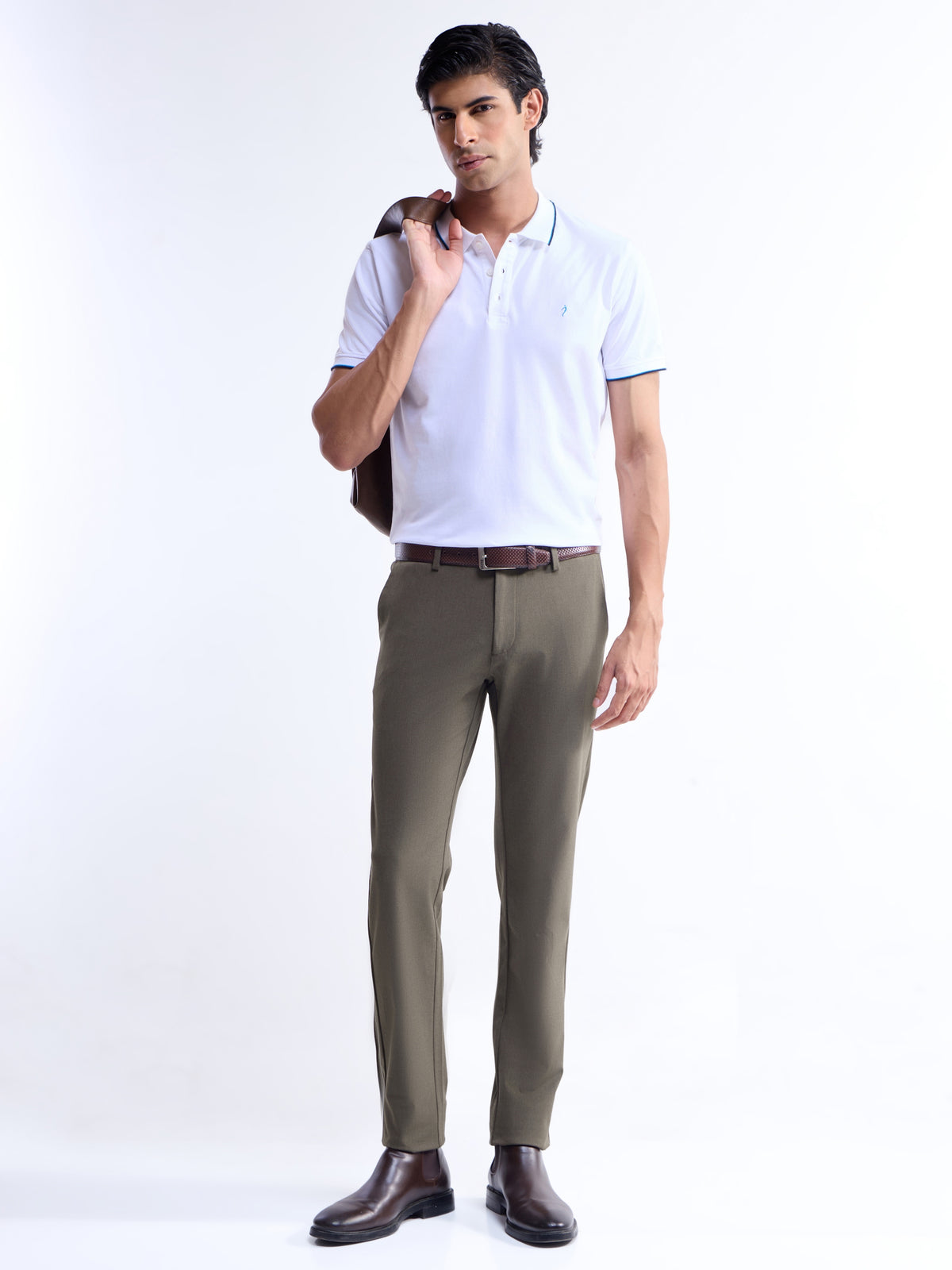 Slim Fit Poly Viscose Trouser - Brown Mel t4option_1