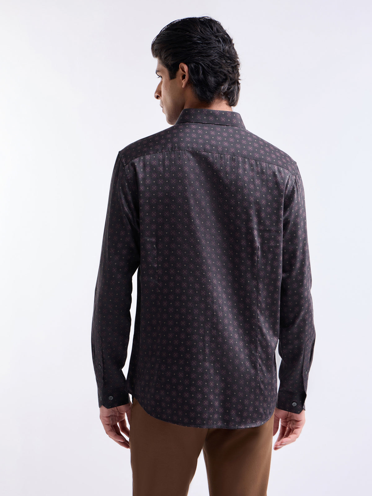 Printed Full Sleeve Cotton Shirt - Choco t4option_0
