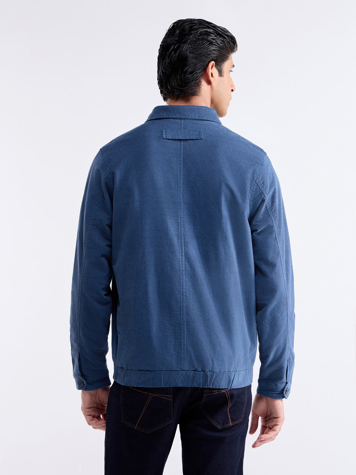 Solid Full Sleeve Bomber Jacket - Navy t4option_0