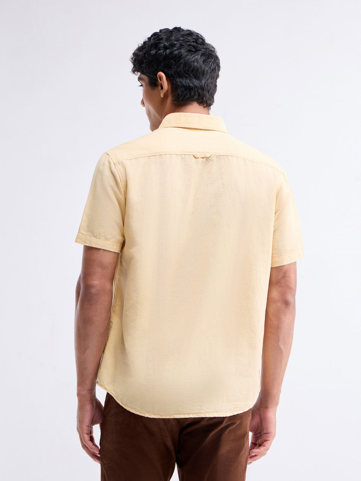 Solid Half Sleeve Cotton Linen Shirt - Khaki t4option_1