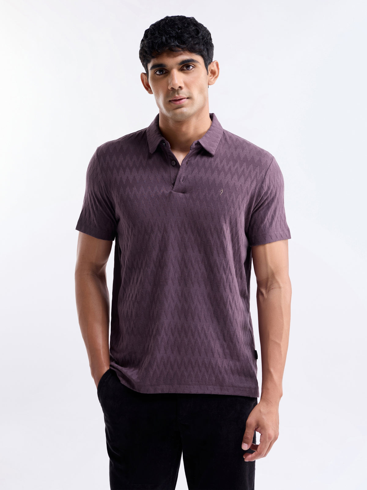 Jacquard Half Sleeve Regular Fit Polo T-Shirt - Violet t4option_1