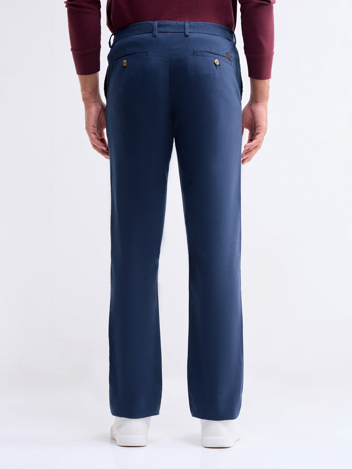 Regular Fit Cotton Linen Trouser - Navy t4option_1