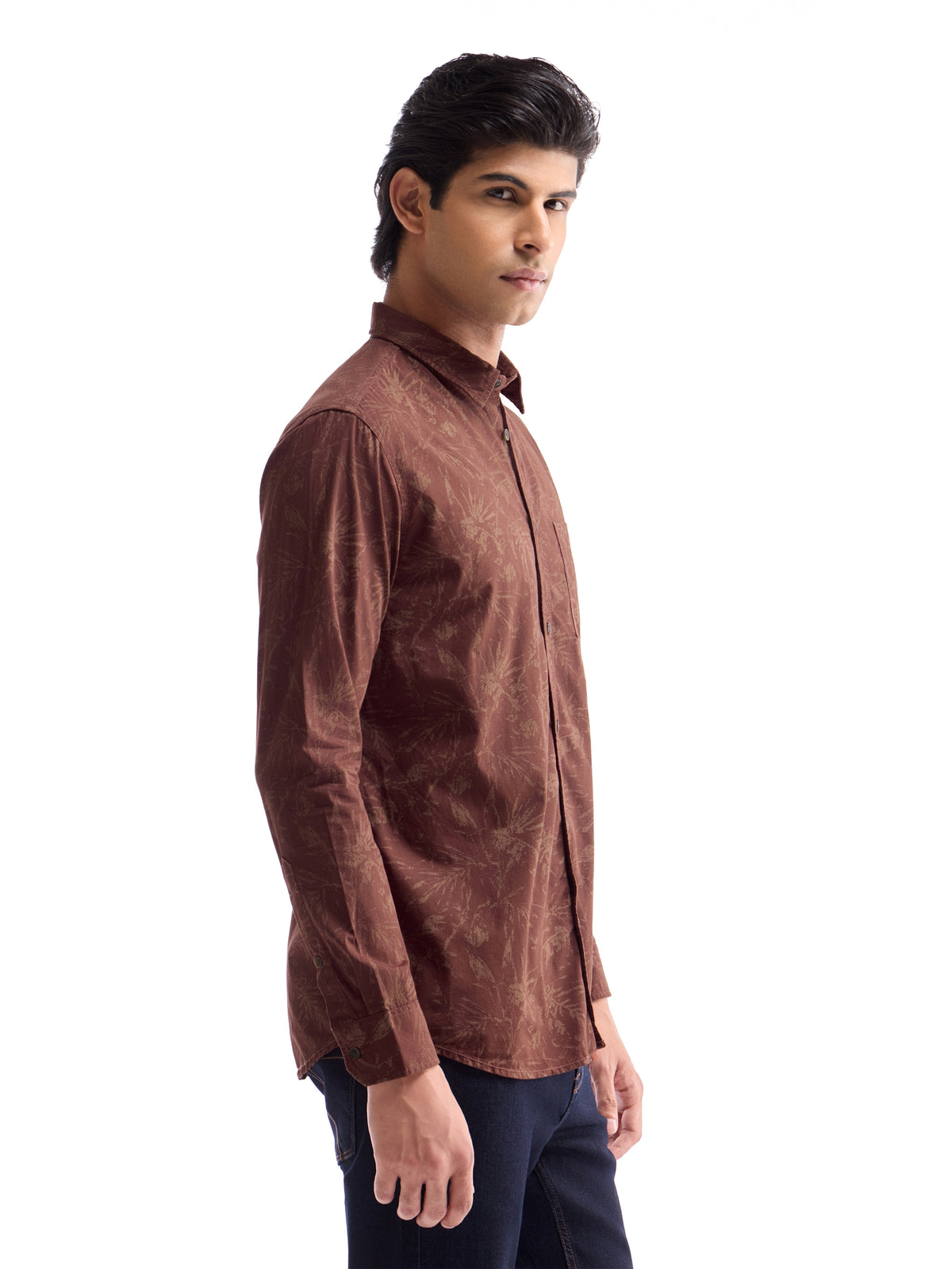 Printed Full Sleeve Cotton Shirt - Brown t4option_1