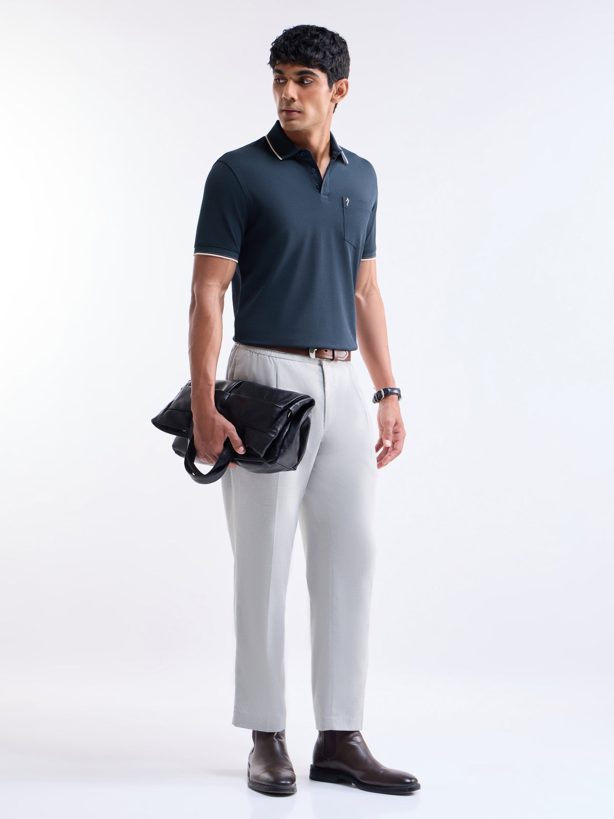 Solid Half Sleeve Regular Fit Polo T-Shirt - Navy t4option_4