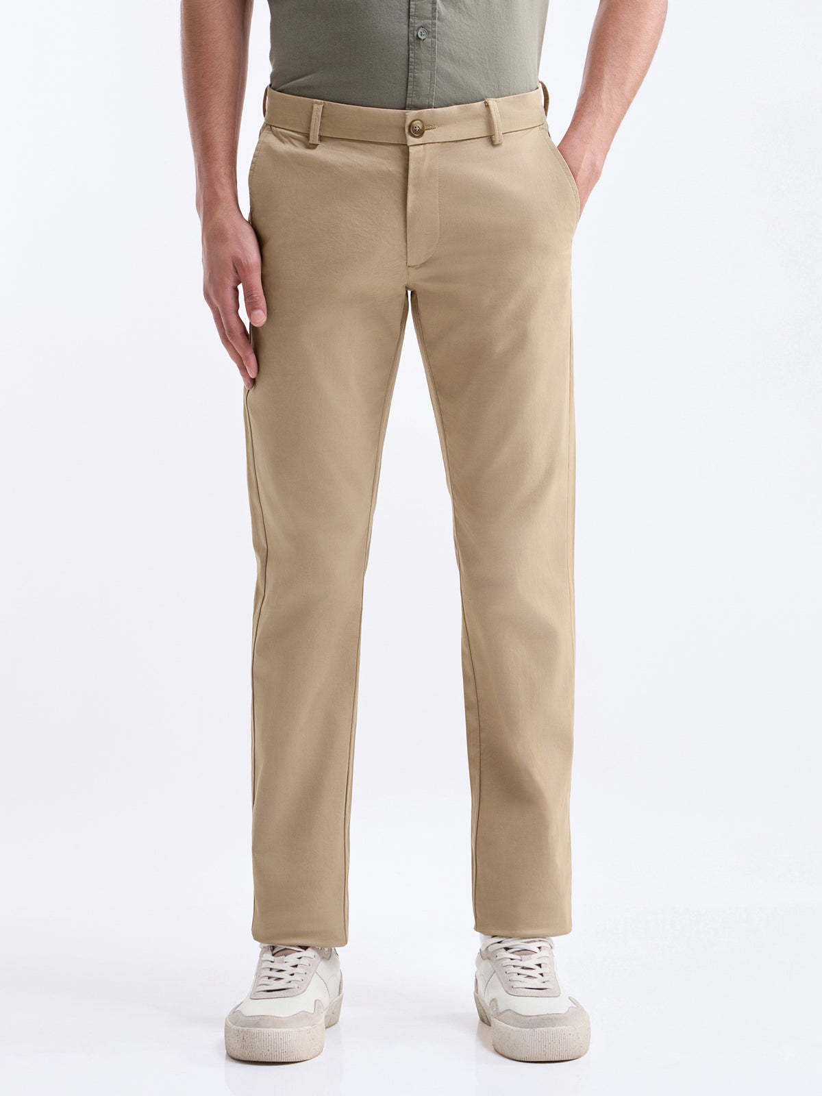 Twill Slim Fit Cotton Stretch Trouser - Khaki t4option_2