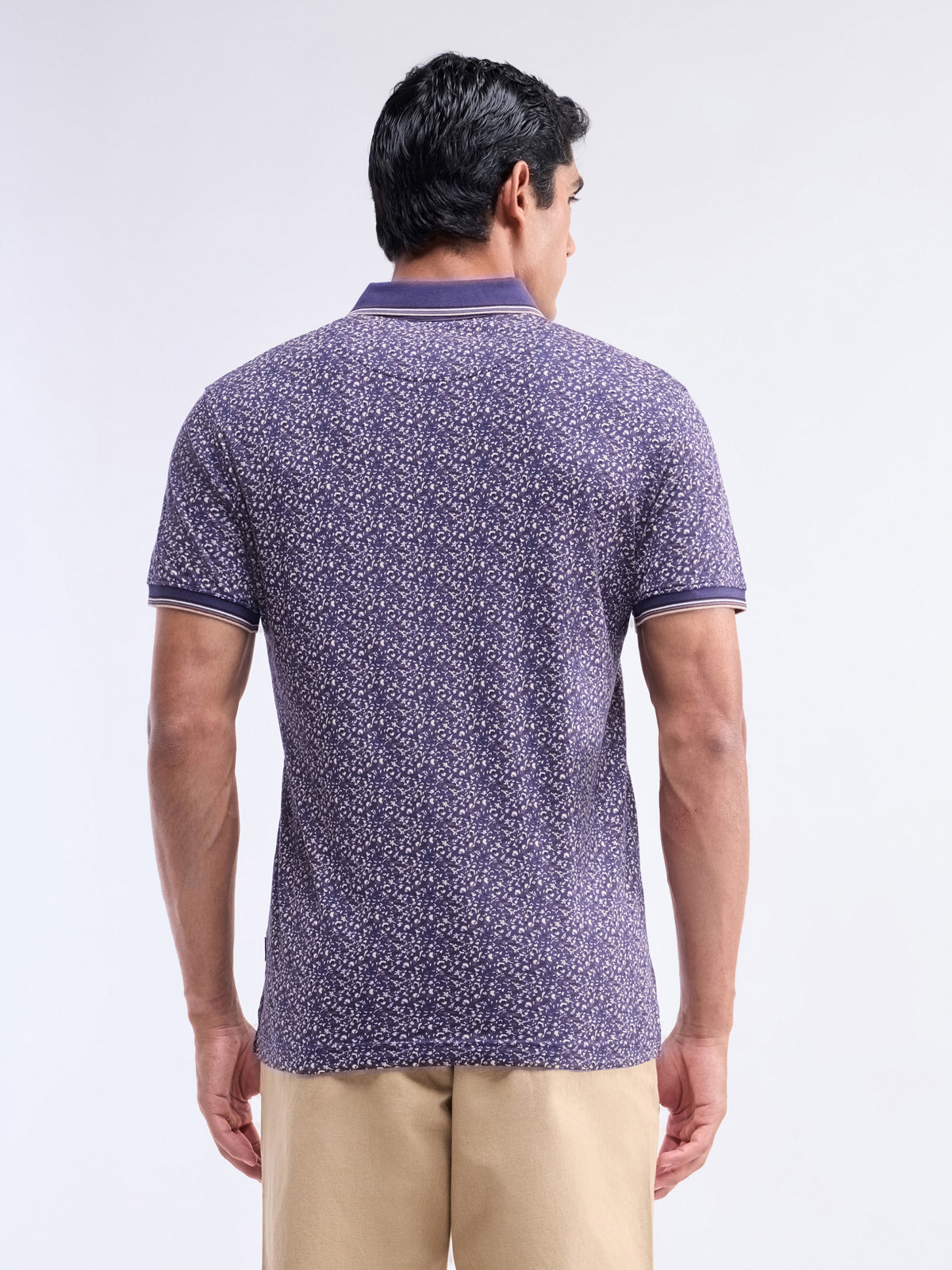 Printed Half Sleeve Regular Fit Polo T-Shirt - Navy t4option_0