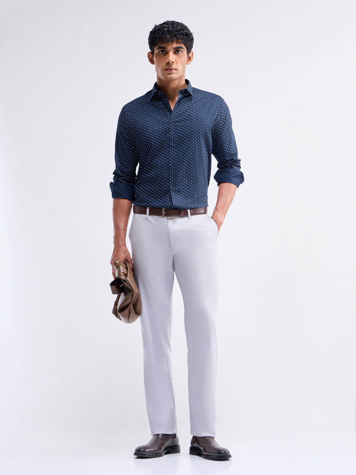 Printed Full Sleeve Cotton Shirt - Navy t4option_0