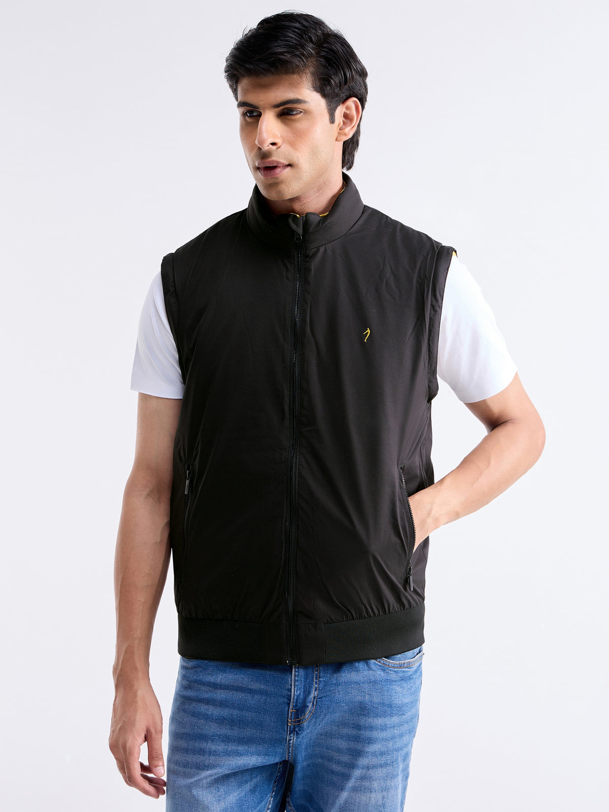 Solid Full Sleeve Bomber Jacket - Yellow t4option_2