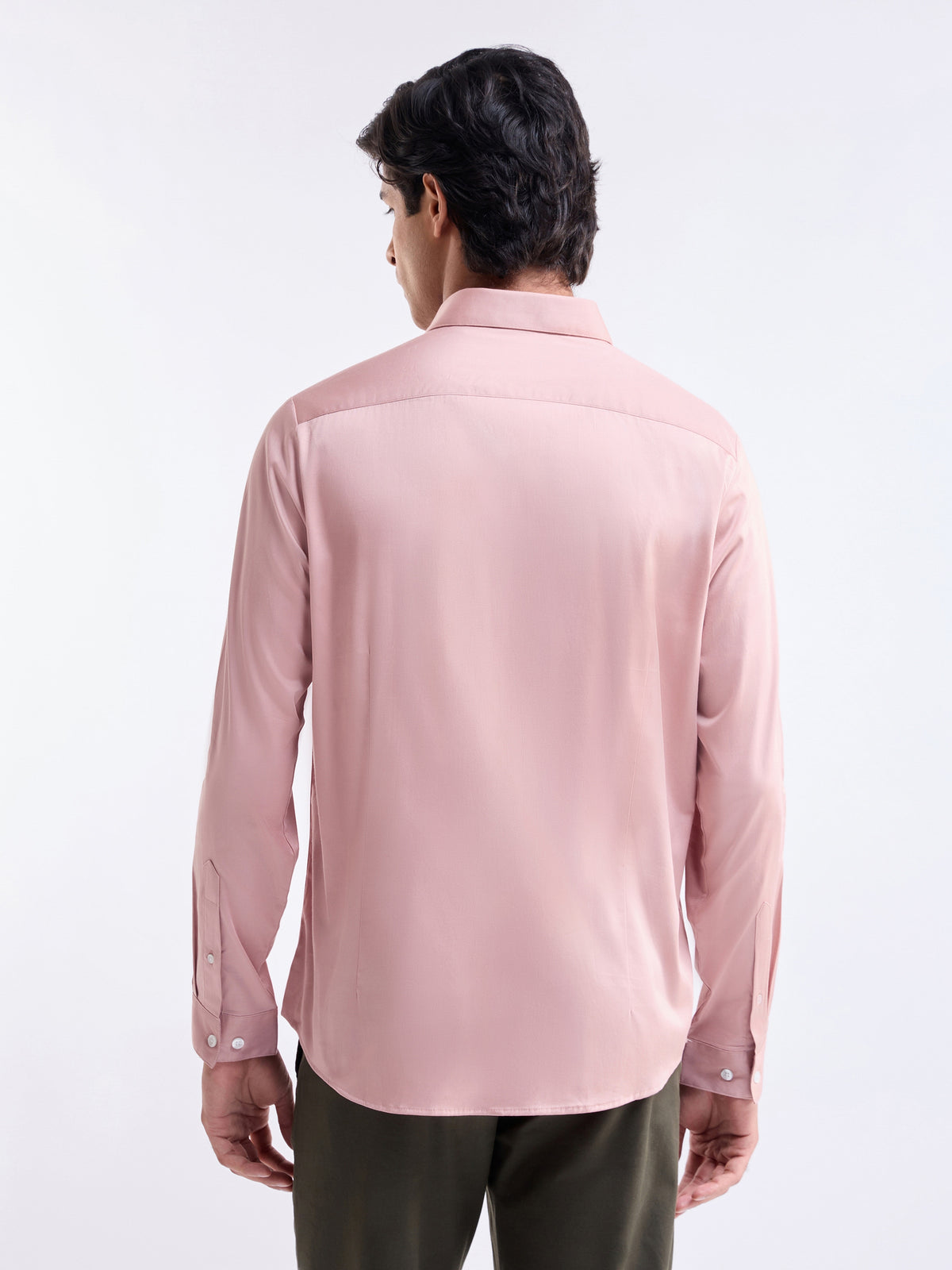 Solid Full Sleeve Cotton Stretch Shirt - Mid Pink t4option_0