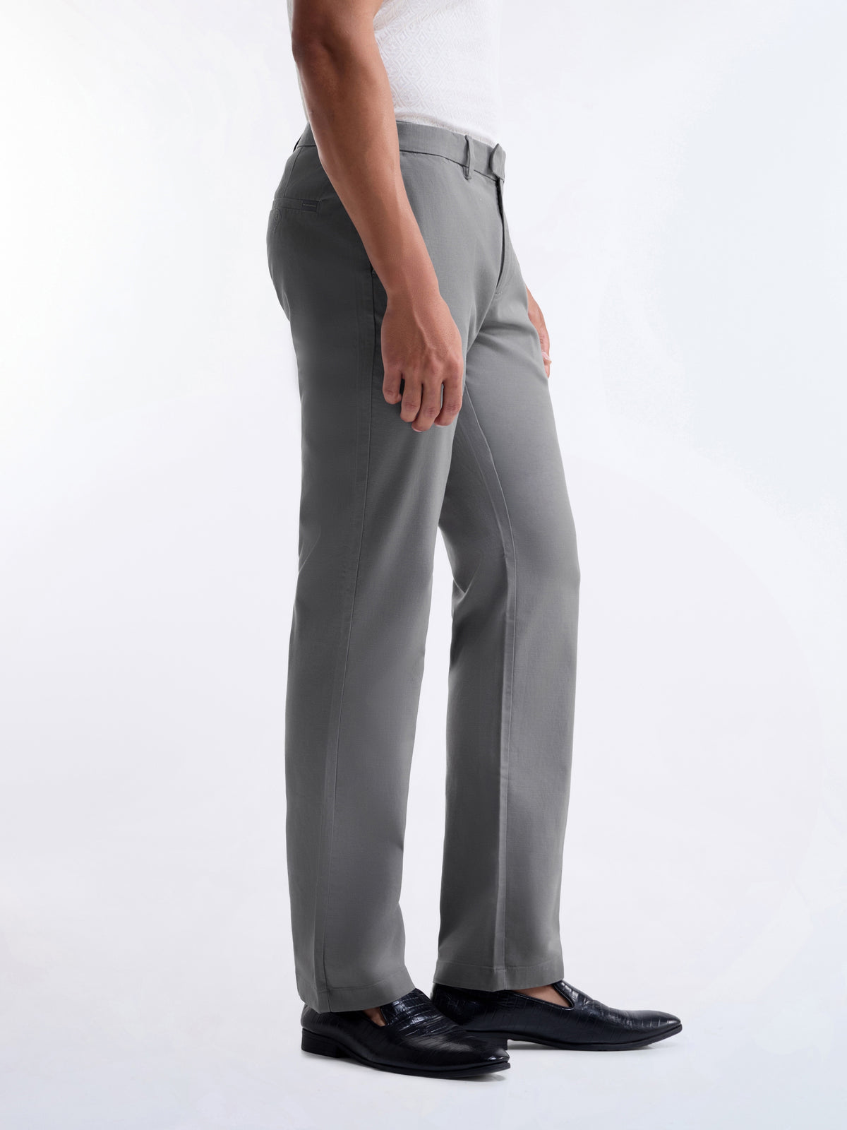 Regular Fit Cotton Tencel Spandex Trouser - Grey t4option_0