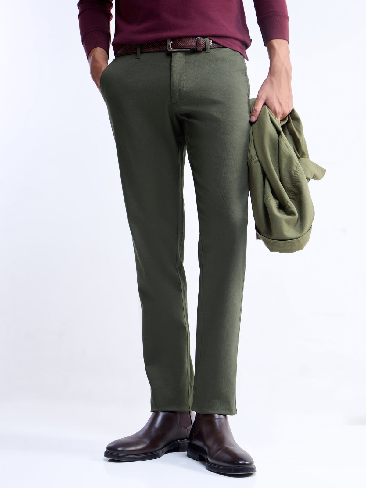 Slim Fit Cotton Stretch Trouser - Olive t4option_3