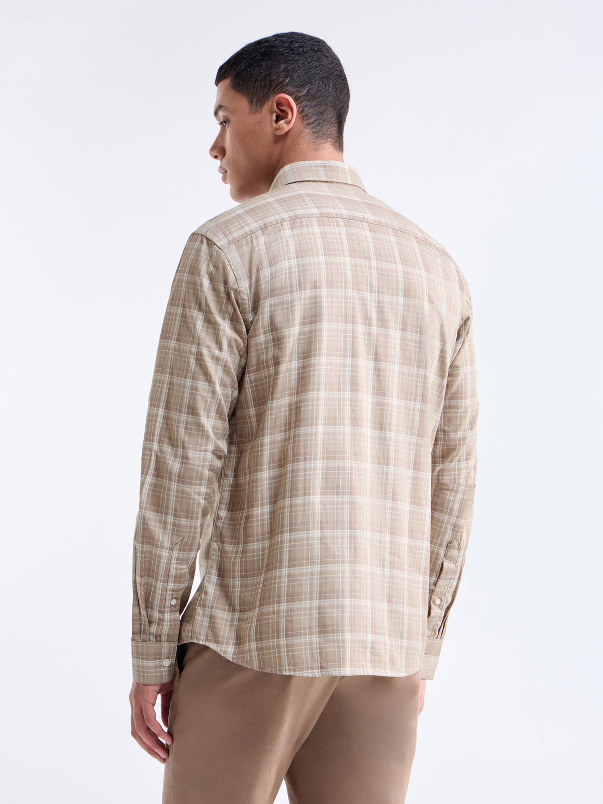 Check Full Sleeve Cotton Shirt - Khaki Mel t4option_0