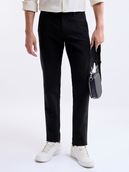 Slim Fit Cotton Stretch Trouser - Black t4option_0