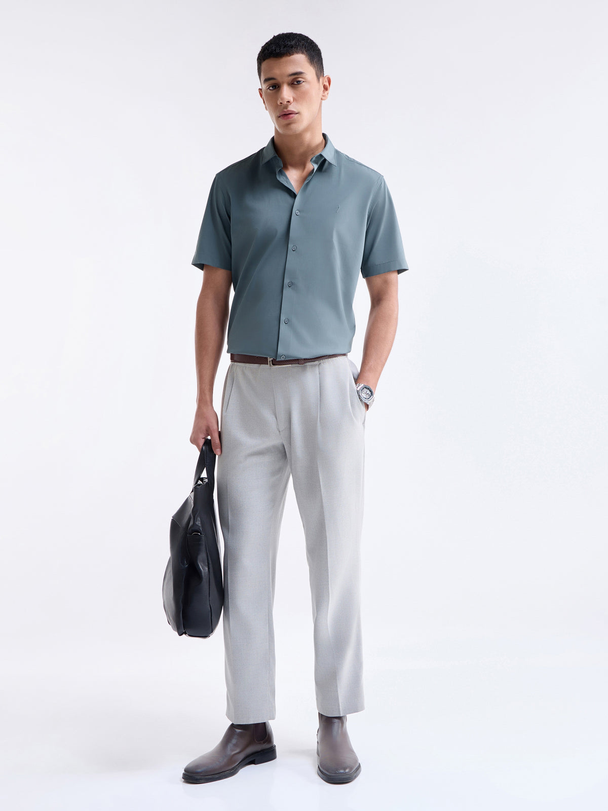 Solid Half Sleeve Shirt - Olive t4option_0