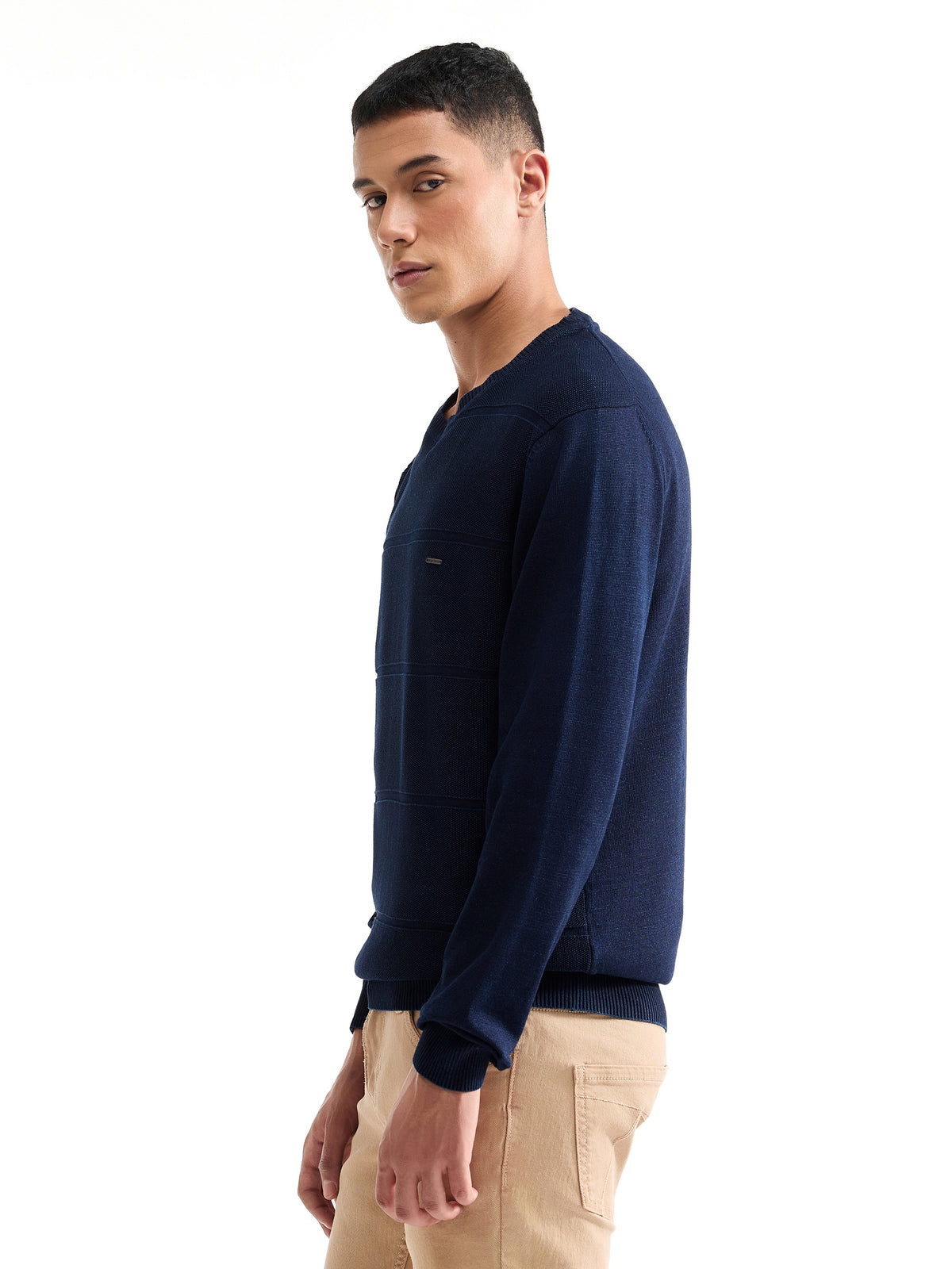 Striped Full Sleeve Jumper Sweater - Dk Indigo t4option_0