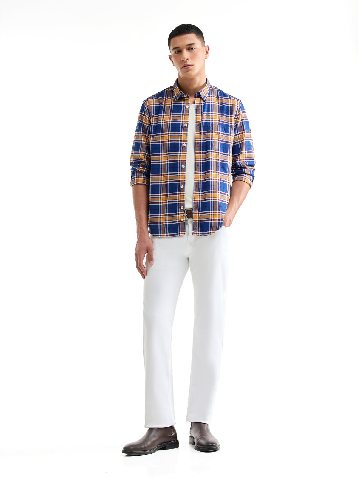 Check Full Sleeve Cotton Shirt - Blue t4option_0