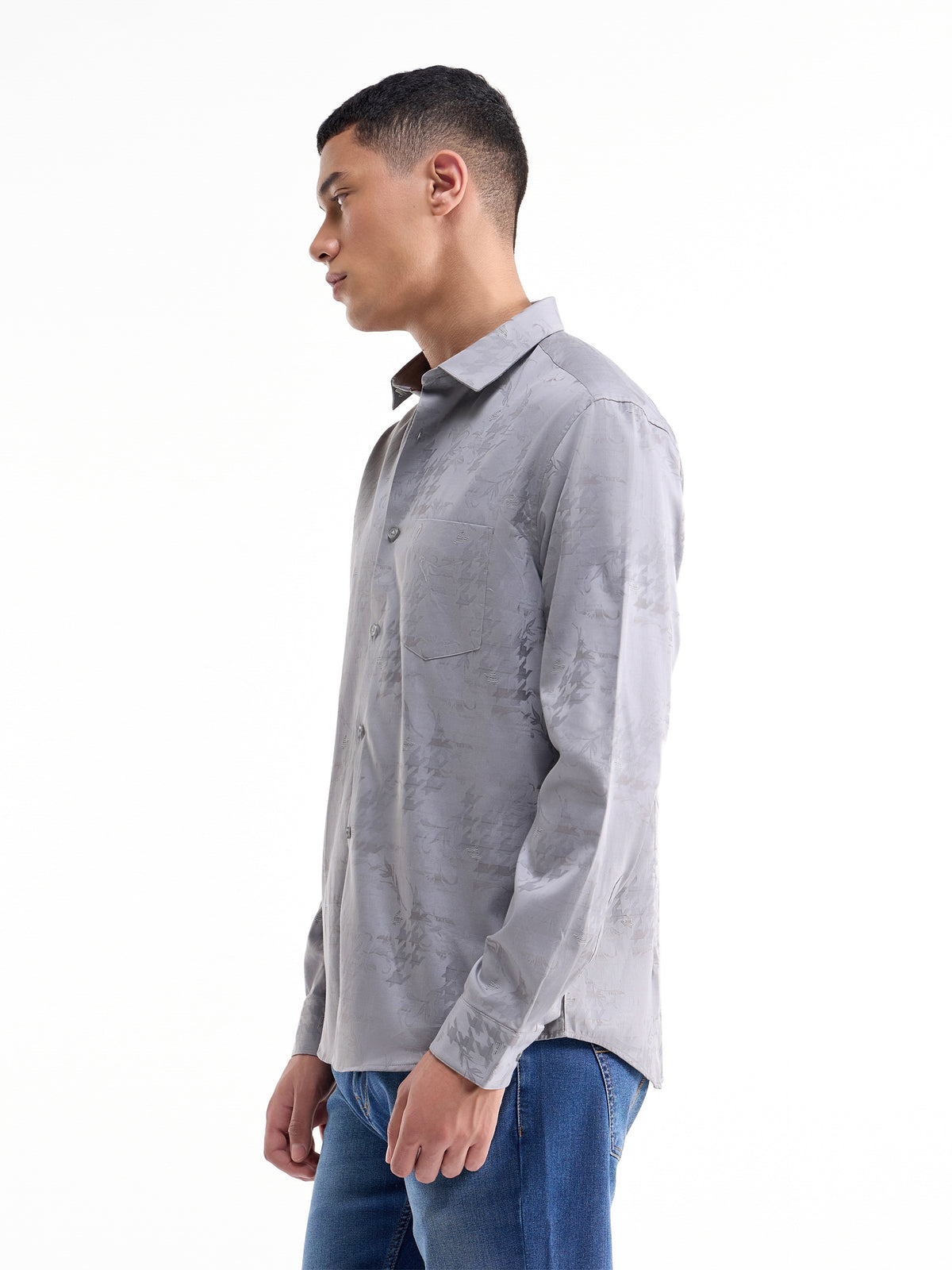 Jacquard Full Sleeve Cotton Shirt - Khaki t4option_0