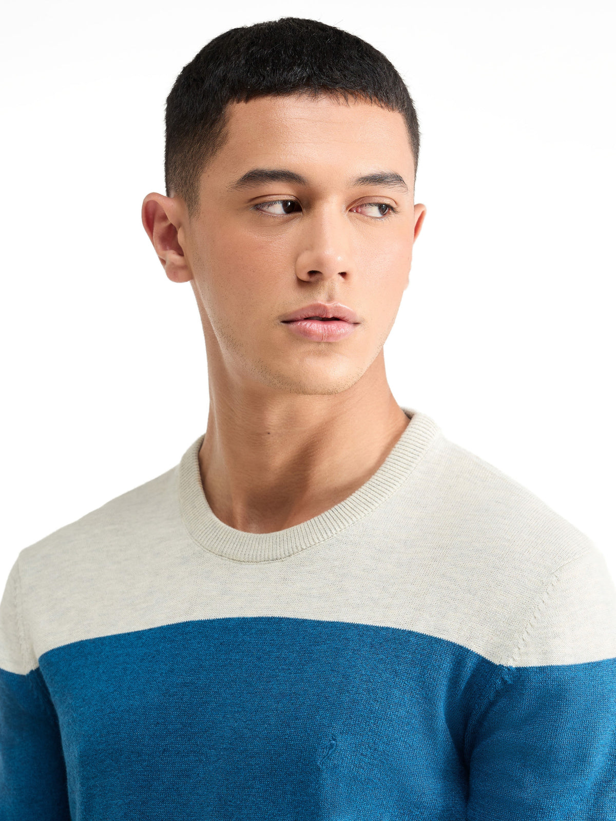 Striped Full Sleeve Crew Neck Sweater - Blue t4option_0