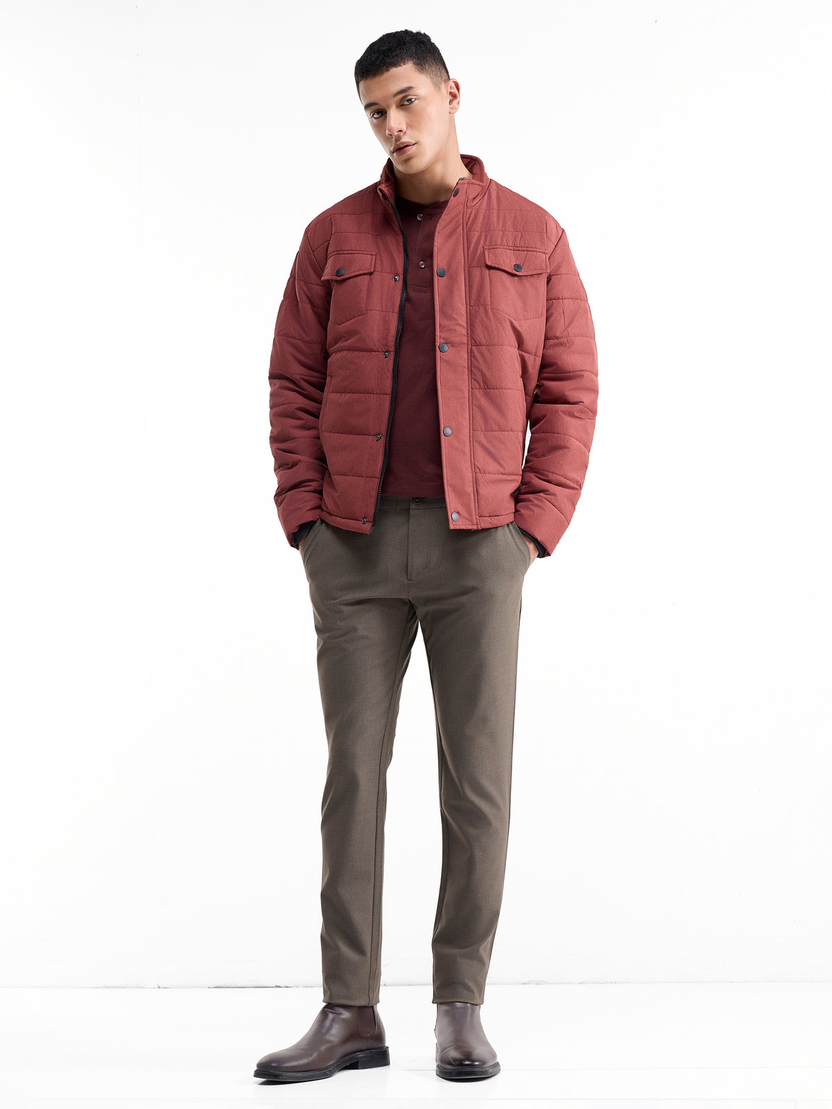 Urban Fit Poly Blend Trouser - Brown Mel t4option_2