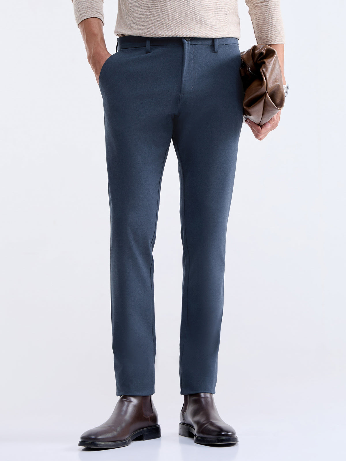 Urban Fit Poly Blend Trouser - Navy Mel t4option_1